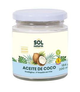 Aceite de Coco Virgen Extra SinGluten Bio Vegan 200ml Solnatural