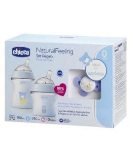 First Gift Naturalfeeling Gift Set Blue Color 2 bottles 1 blue pacifier Chicco